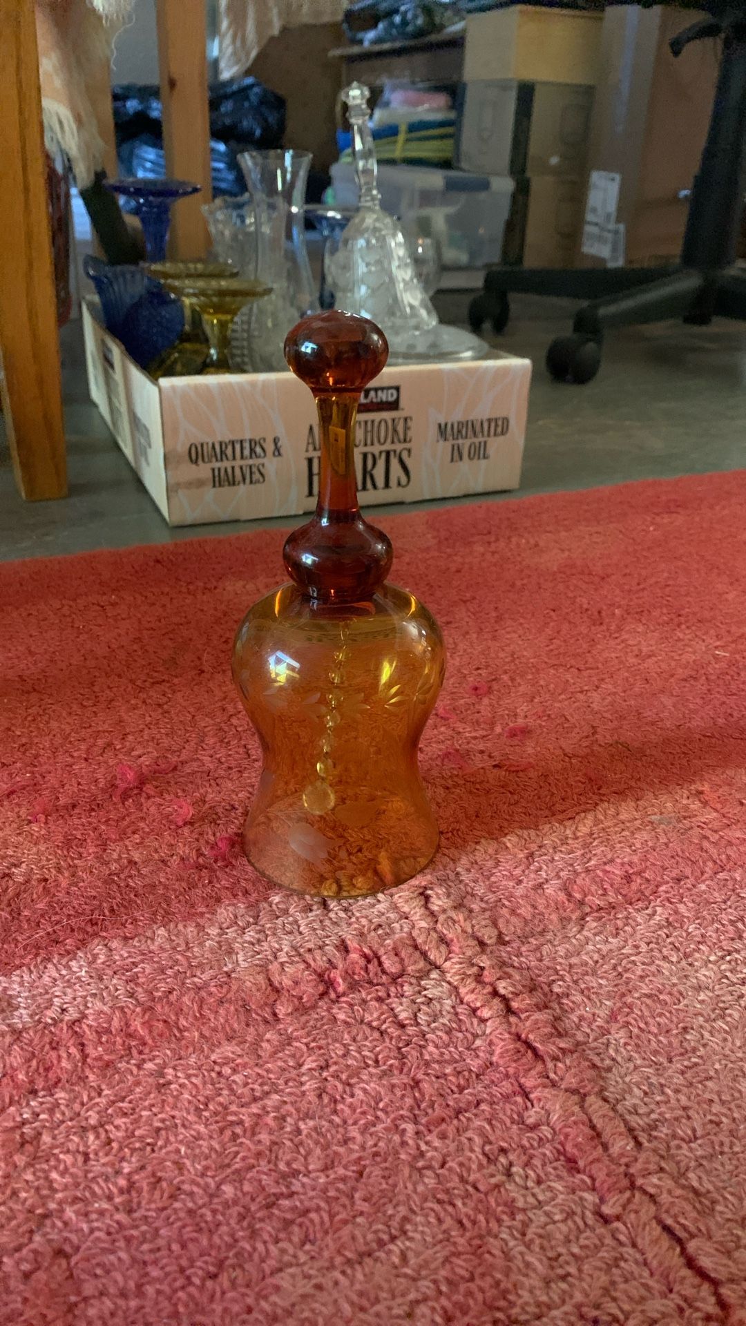 Vintage Crystal Amber Gold Krosno Poland Dinner Bell