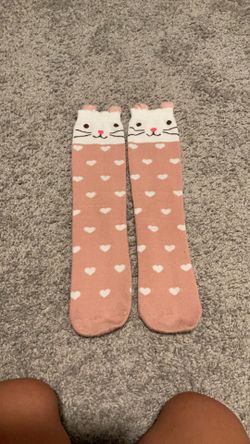 Cat socks, pink and white, Large.