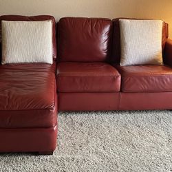 Red Leather Thomasville Sofa With Seats And Lounger
