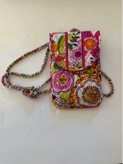 Vera Bradley Quilted Floral Phone Crossbody Bag Purse - Silver Chain