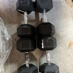 Rubber Hex Dumbbell Set 55lb & 60lb Pairs