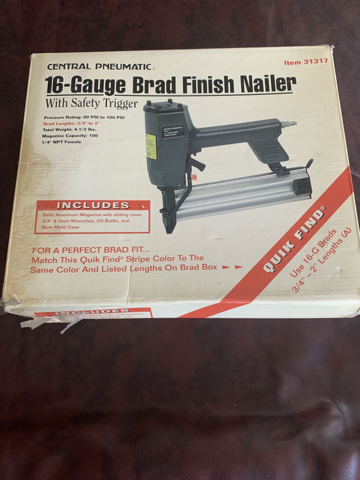 Central Pneumatic 16 Gage Brad Finish Nailer