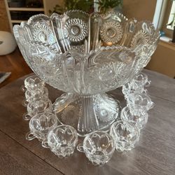 Antique Heisey Footed Punchbowl and Cups