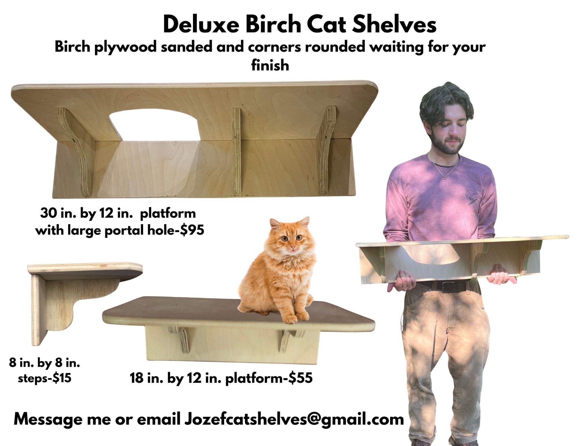 High Quality Unfinished Catshelves Awaiting A Finish. Birch Wood.