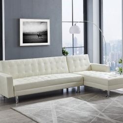 New White Reversible Sectional Futon 