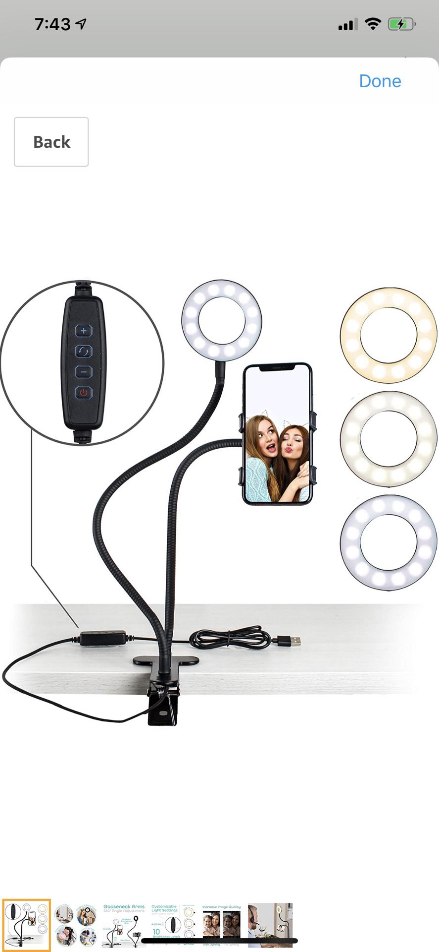 Selfie Ring Light with 24” Gooseneck Stand & Cell Phone Holder