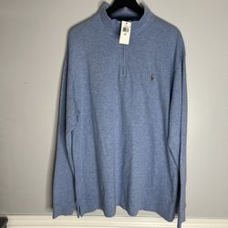 Polo Ralph Lauren Estate Rib Quarter Zip Pullover Mens XL Tall Heather Blue