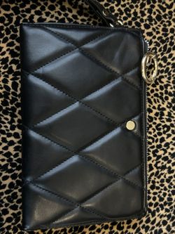 Black Faux Leather Quilted Wristlet