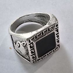 SQUARE BEZEL  EBONY BLACK QUALITY TITANIUM  ENGRAVED SILVER NEW SIZE 9 MENS RING