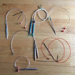 Lot of 5 + Vintage Boye Jumper Flexible Straight Knitting Needles with Stoppers