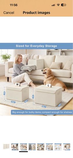 22 Quart [4-Pack] Linen Fabric Foldable Storage Bin Cube Organizer Basket with Flip-Top Lid & Handles, Clothes Blanket Box for Home, Office, Closet (1