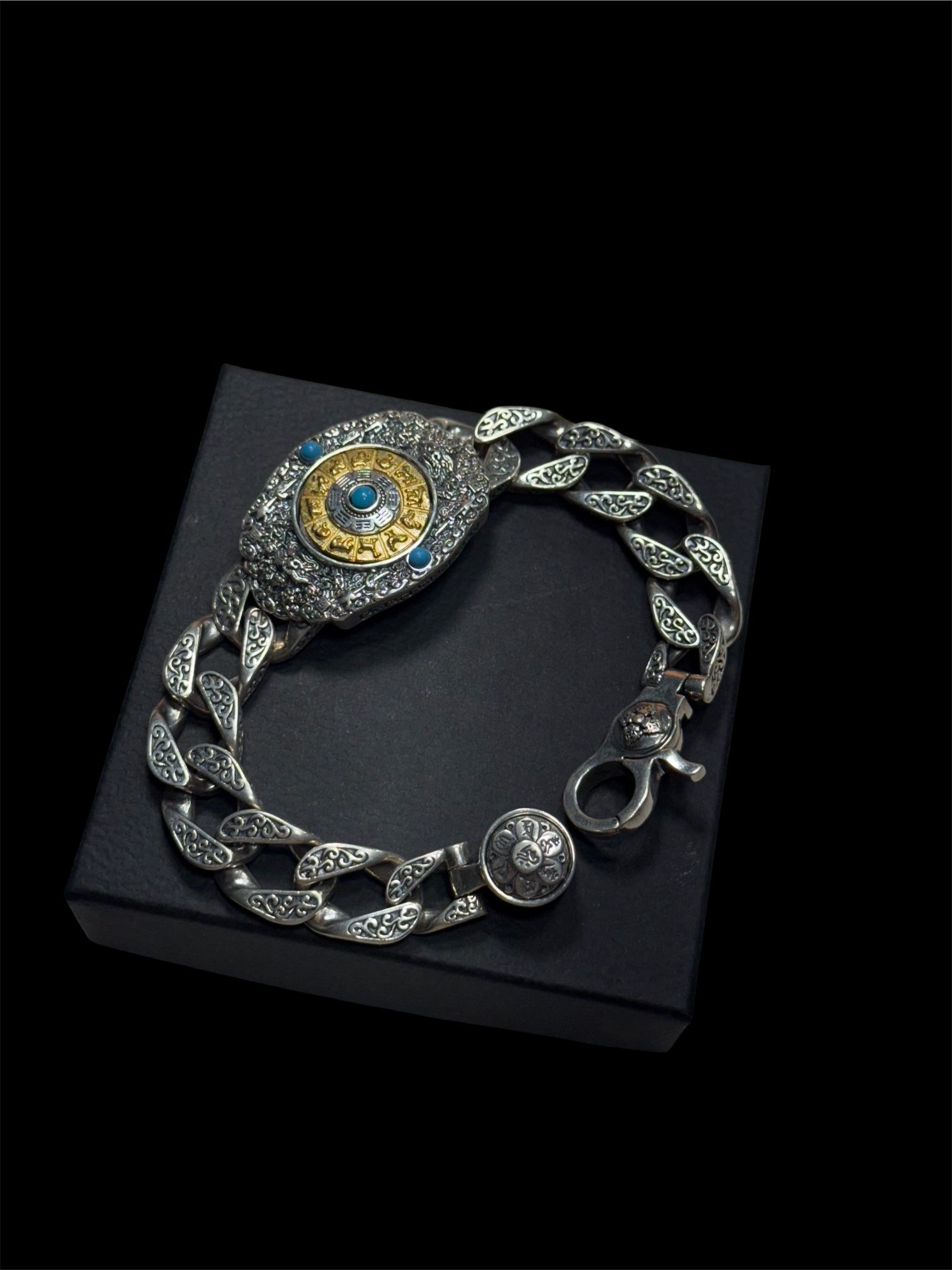 925 Sterling Silver Spinning Tibetan Mantra Bracelet | 82 Gram /8.6 Inch Length