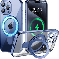 Magnetic for iPhone 15 Pro Max Case with Invisible Stand[Compatible with MagSafe][Full Camera Lens Protector][Military Drop Protection] Shockproof Not