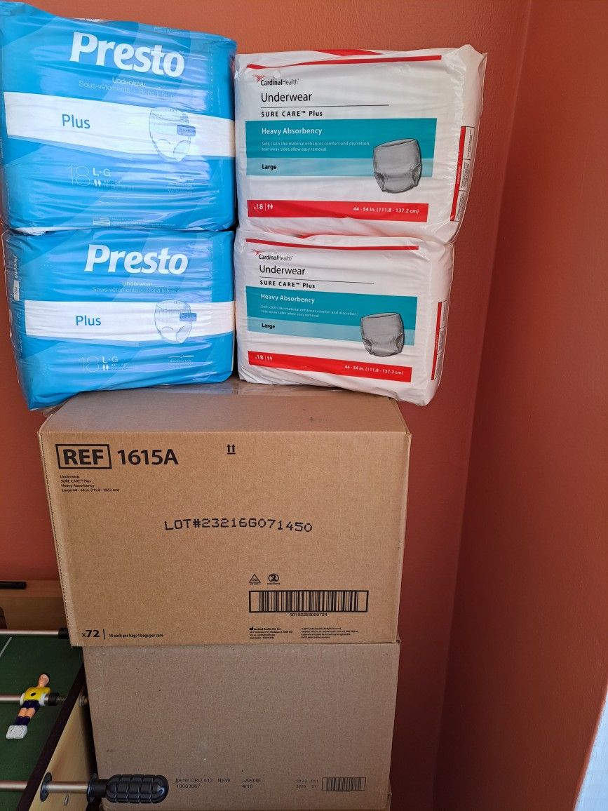 ADULT PULL UP DIAPERS -Size: L- Large - $6-$7 Per Pack Depending On Brand.