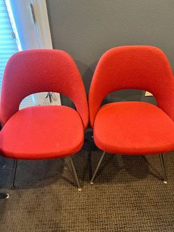 Knoll Red Boucle Executive dining chairs