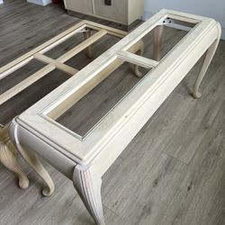 Natural Wood Console/2glass Panels 