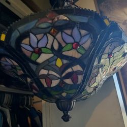 Vintage Tiffany Like Lead And Colored Glass Chandelier/Lamp Shade 
