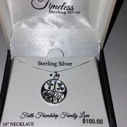 Sterling Silver FAMILY FRIENDSHIP FAMILY LOVE 18" NECKLACE NEW IN BOX