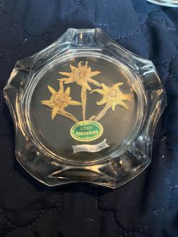 VINTAGE ECHT EDELWEISS GLASS SOUVENIR ASHTRAY