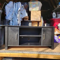 Black TV Stand With 2 Opening Doors And Shelves 