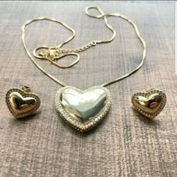 Lab Diamond Cz Heart Necklace Set