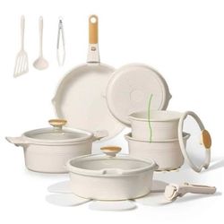Carote 24Pc Nonstick Cookware Set with Detachable Handle - White