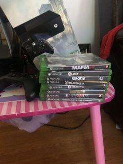 Xbox with games & two controllers.