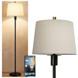 Venetian bronze floor lamp in traditional style with linen lampshade. Smart Floor Lamp with CCT Changing Bulb, Compatible with Alexa, Siri, Voice&App