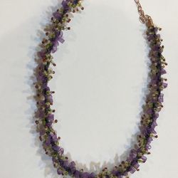 Purple lace green beaded necklace Unique