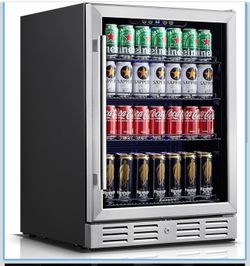 24 Inch Under Counter Beverage Fridge -Max 164Cans Capacity Drink cooler,Wide 24''Perfectly for Built in Space, Adjustable shelves for any size bevera