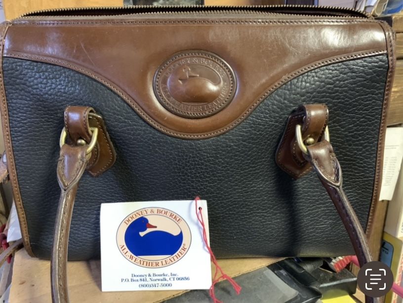 Vintage Dooney & Bourke Black Pebble And Brown Leather LARGE Satchel Crossbody Purse Bag