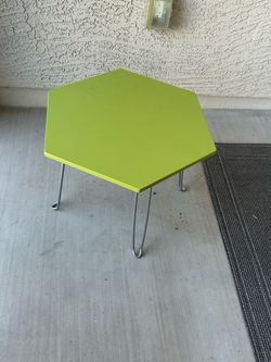 Green Hexagon Side/Accent Table w/ Folding Hairpin Legs - MCM Mid Century Modern Vibe