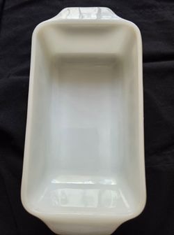 Vintage anchor Hocking milk glass loaf pan ovenware casserole dish.
