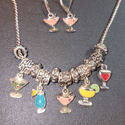 Dangly Charm Necklace and Earring Set
