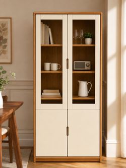 YESWOOD Solid Wood Glass Display Cabinet – New