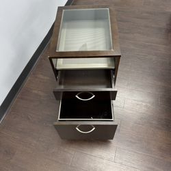 Side / End Table with Drawer & Hanging File Storage – Glass Top – 19×22×15 in