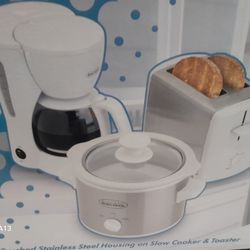 Brand New Combo 1.5 Quart Slow Cooker, 5 Cup Coffee Maker,  &  2 Slice Toaster