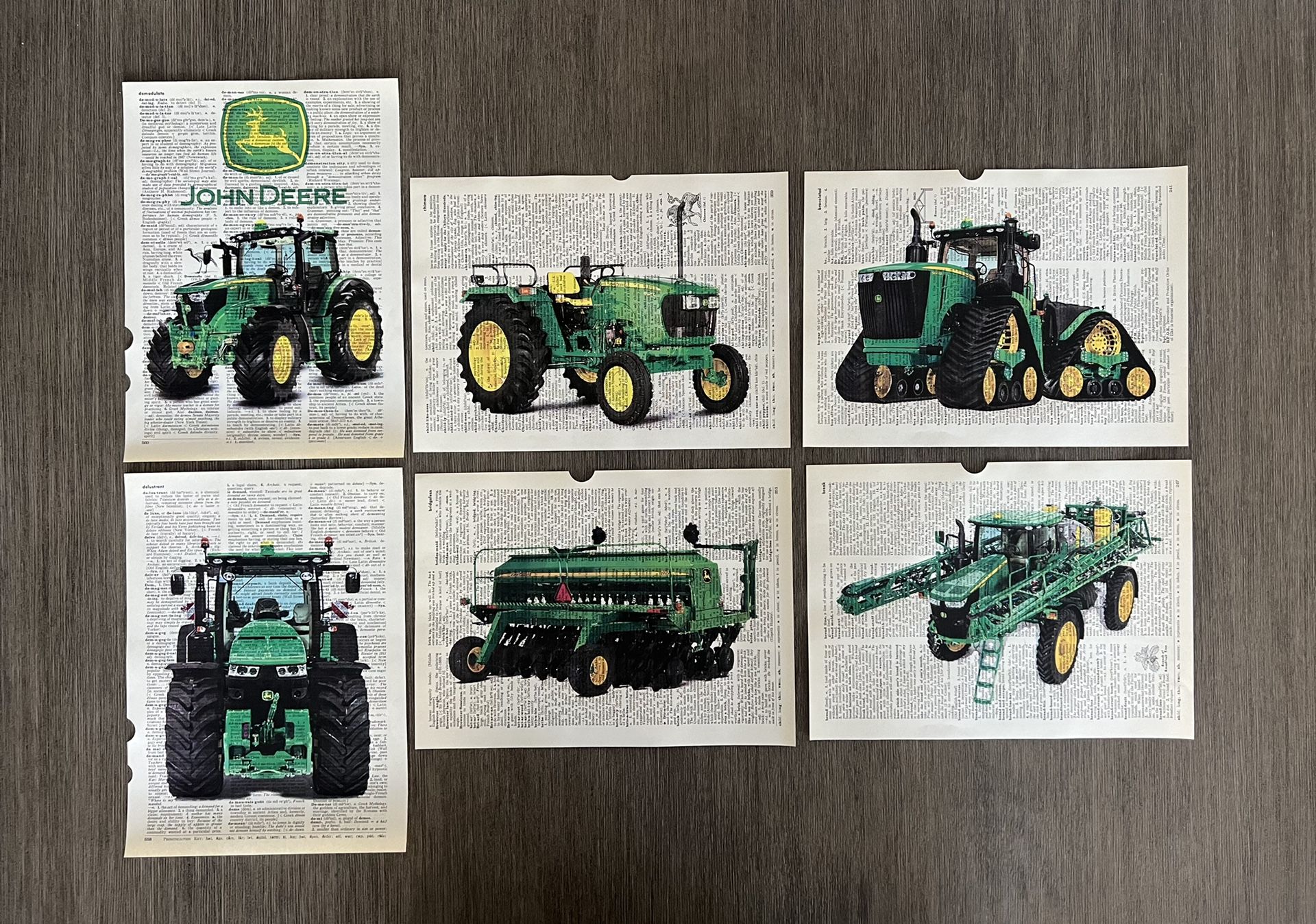 Farm Tractor (John Deer) Themed Dictionary Prints - Set of 6