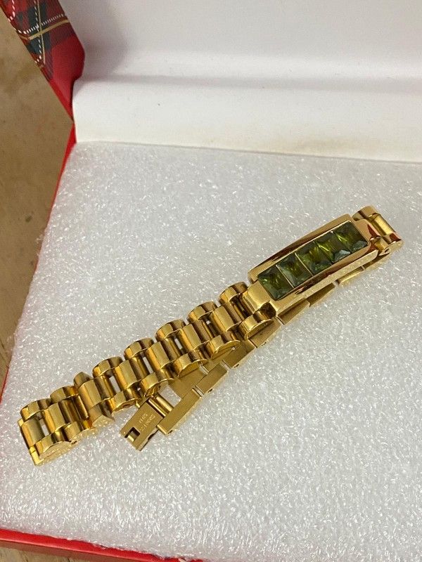 Manilla Laminada Gold Filled Piedras Baquelita Verde Joyería Antigua