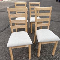 Wooden Dining Chairs Set of 4, Dining Room Chairs with Ladder Back and Upholstered Seat Kitchen Chairs Classic Side Chair for Restaurant,Natural 