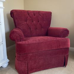 Deep Red Velvet-like Tufted Accent Chair, like new