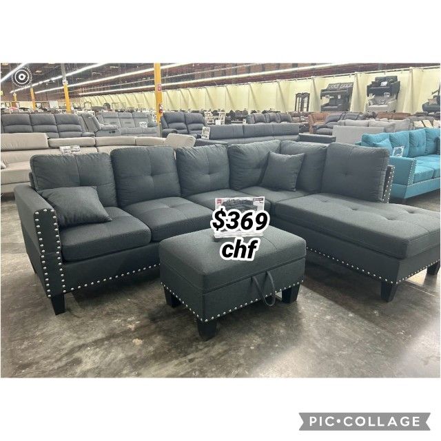 Black friday living room sectional sofa with storage ottoman