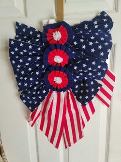 4th of July, Labor Day. Patriotic Flocked Rosette Bow, 3-Pack.