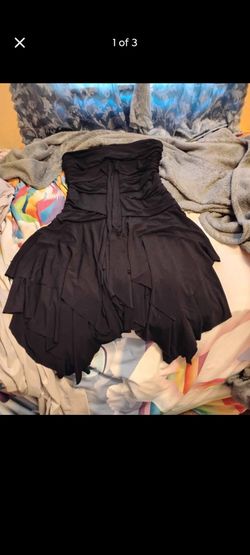Black Strapless Ruffle Mini Dress