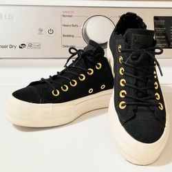 Converse All Star Platform Black W/gold Size 6