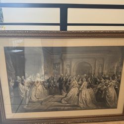 Large Framed Vintage Engraving – Aristocratic Ballroom Scene
