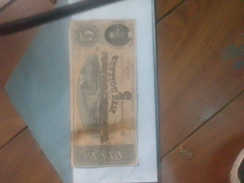 Confederate 5 Dollar Bill 
