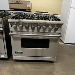 Viking 36”Wide Dual Fuel Range Stove In Stainless Steel 
