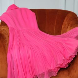 Pink VINTAGE Chiffon Pleated Women's Dress!