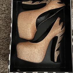 Gold Glitter Womens Heels Shoes Size 8